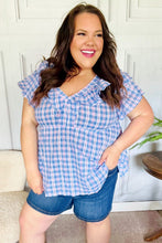 Load image into Gallery viewer, Hello Beautiful Plaid V Neck Ruffle Elastic Babydoll Top in Blue