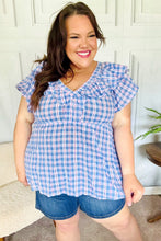 Load image into Gallery viewer, Hello Beautiful Plaid V Neck Ruffle Elastic Babydoll Top in Blue