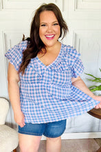 Load image into Gallery viewer, Hello Beautiful Plaid V Neck Ruffle Elastic Babydoll Top in Blue