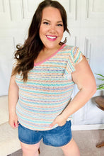 Load image into Gallery viewer, Sunny Days Coral Two Tone Striped Textured Knit V Neck Top