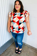 Load image into Gallery viewer, Burnt Orange Geo Print Smocked Ruffle Frill Sleeve Top