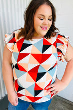 Load image into Gallery viewer, Burnt Orange Geo Print Smocked Ruffle Frill Sleeve Top