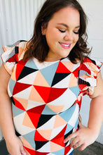 Load image into Gallery viewer, Burnt Orange Geo Print Smocked Ruffle Frill Sleeve Top