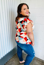 Load image into Gallery viewer, Burnt Orange Geo Print Smocked Ruffle Frill Sleeve Top