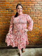 Load image into Gallery viewer, Bloom and Twirl Satin Floral Dress