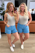 Load image into Gallery viewer, JUDY BLUE Celeste Mid Rise Shield Pocket Cutoff Shorts in Sky Blue