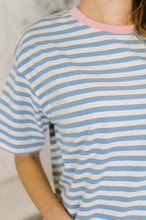 Load image into Gallery viewer, I Think I'm in Love Round Neck Loose Tee in Blue and Pink