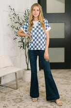 Load image into Gallery viewer, I've Been Everywhere Crew Neck Checkered Top in Blue