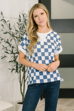 Load image into Gallery viewer, I've Been Everywhere Crew Neck Checkered Top in Blue