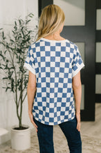 Load image into Gallery viewer, I've Been Everywhere Crew Neck Checkered Top in Blue