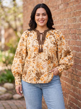 Load image into Gallery viewer, Harvest Whimsy Paisley Tie-Neck Top