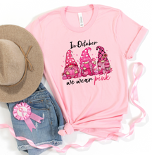 Load image into Gallery viewer, In October We Wear Pink Gnomes Graphic T-Shirt