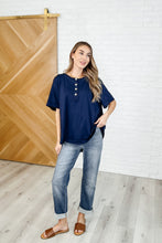 Load image into Gallery viewer, In the Rotation Exposed Seam Tee in Navy