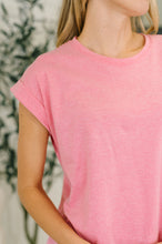 Load image into Gallery viewer, It Starts Here Basic Rolled Sleeve Tee in H Fuchsia