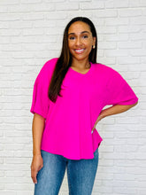 Load image into Gallery viewer, Just a Casual Girly V-Neck Basic Tee in Fuchsia