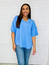 Load image into Gallery viewer, Just a Casual Girly V-Neck Basic Tee in Periwinkle Blue