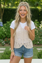 Load image into Gallery viewer, Boho Crochet Vest With Floral Scroll Detail