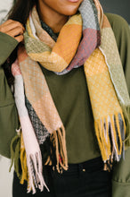 Load image into Gallery viewer, Keep Me Cozy Checkered Fringe Scarf in Pine and Petals