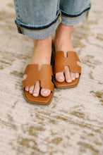 Load image into Gallery viewer, Knit Square Toe Slide on Sandal in Cognac