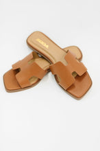 Load image into Gallery viewer, Knit Square Toe Slide on Sandal in Cognac