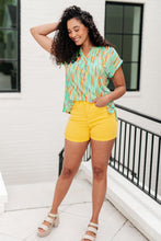 Load image into Gallery viewer, Lizzy Cap Sleeve Top in Lime and Emerald Multi Stripe