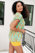 Load image into Gallery viewer, Lizzy Cap Sleeve Top in Lime and Emerald Multi Stripe