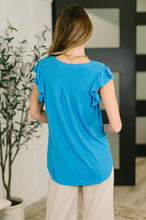 Load image into Gallery viewer, Lizzy Flutter Sleeve V-Neck Blouse in in Aqua