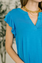 Load image into Gallery viewer, Lizzy Flutter Sleeve V-Neck Blouse in in Aqua