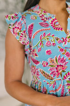 Load image into Gallery viewer, Lizzy Forever Flutter Sleeve Dress in Blue and Pink Paisley Floral