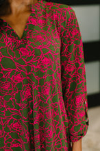 Load image into Gallery viewer, Lizzy Long Sleeve Dress in Pink and Olive Abstract Floral