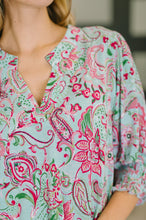 Load image into Gallery viewer, Lizzy Smock Top in Mint and Pink Floral Paisley