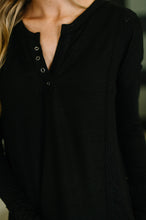 Load image into Gallery viewer, Never Been So Sure Lace Accent Henley Top in Black