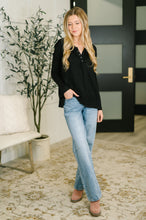 Load image into Gallery viewer, Never Been So Sure Lace Accent Henley Top in Black