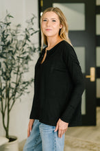 Load image into Gallery viewer, Never Been So Sure Lace Accent Henley Top in Black