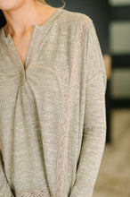 Load image into Gallery viewer, Never Been So Sure Lace Accent Henley Top in Taupe