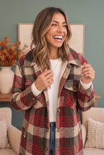 Load image into Gallery viewer, Cozy Plaid Sherpa Lined Shacket in Khaki Red