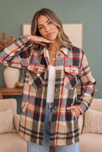 Load image into Gallery viewer, Cozy Plaid Sherpa Lined Shacket in Coffee