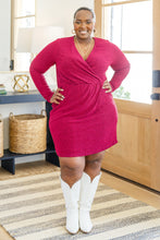 Load image into Gallery viewer, Only You Surplice Neck Sparkle Knit Dress In Magenta
