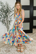 Load image into Gallery viewer, Paint Me Pretty Square Neck Dress in Lime, Blue and Tangerine