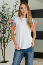 Load image into Gallery viewer, Petals & Poise Floral Flutter Sleeve Top in White