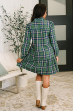 Load image into Gallery viewer, Plaid Perspective Split Neck Long Sleeve Dress