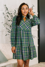 Load image into Gallery viewer, Plaid Perspective Split Neck Long Sleeve Dress