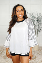 Load image into Gallery viewer, Preoccupied Striped Sleeve Top in Black
