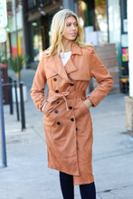 Load image into Gallery viewer, Rust Suede Double Breasted Belted Lined Trench Coat