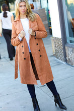 Load image into Gallery viewer, Rust Suede Double Breasted Belted Lined Trench Coat