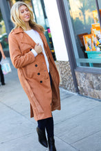 Load image into Gallery viewer, Rust Suede Double Breasted Belted Lined Trench Coat