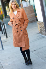 Load image into Gallery viewer, Rust Suede Double Breasted Belted Lined Trench Coat