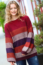 Load image into Gallery viewer, Take All Of Me Burgundy & Navy Stripe Oversized Sweater