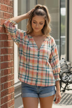 Load image into Gallery viewer, Peachy Picnic Plaid Top