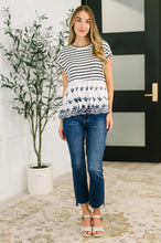 Load image into Gallery viewer, Too Sweet to Share Scalloped Hem Blouse in Ivory and Navy